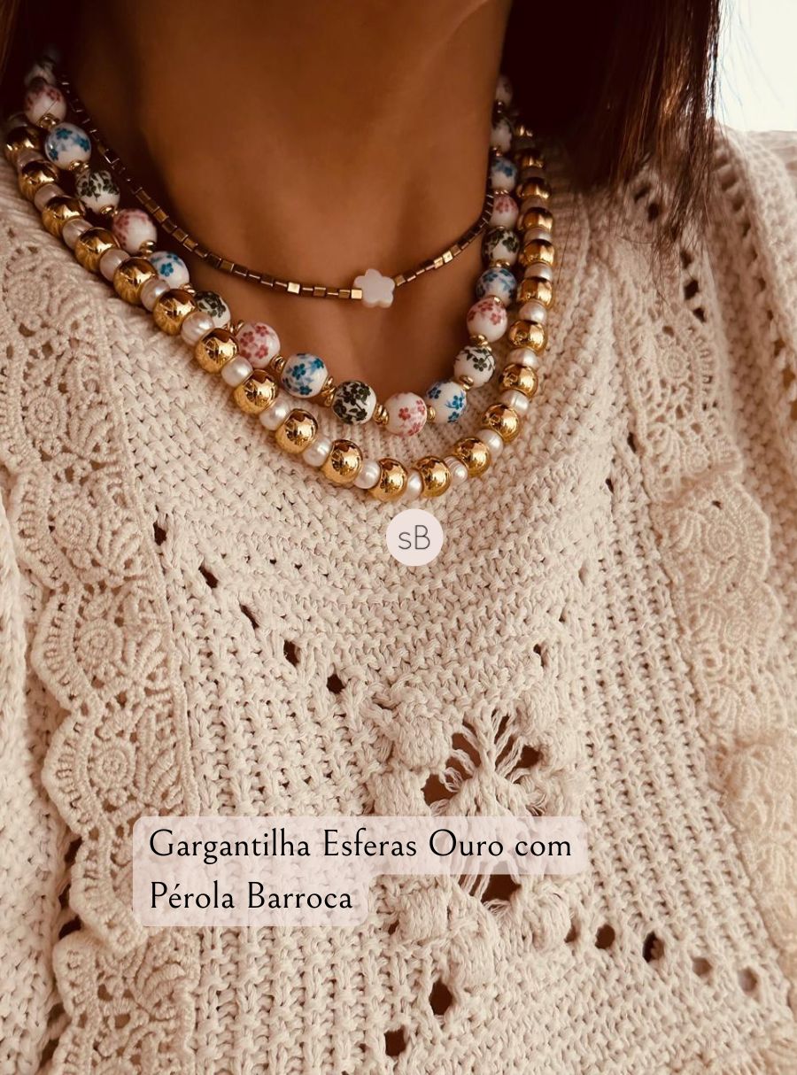 Mix Colares (Choker Hematita com Flor Madrepérola)