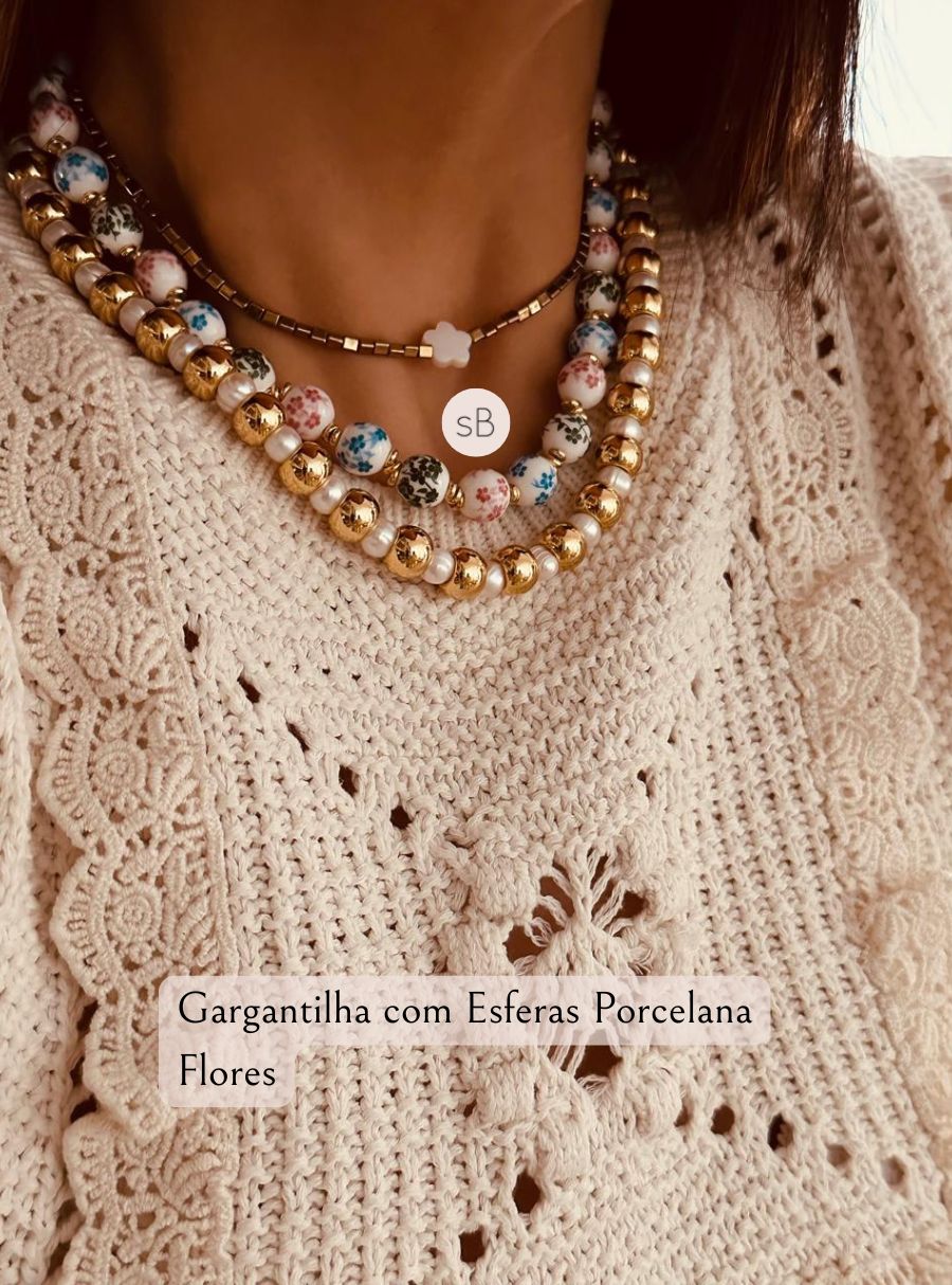 Mix Colares (Choker Hematita com Flor Madrepérola)