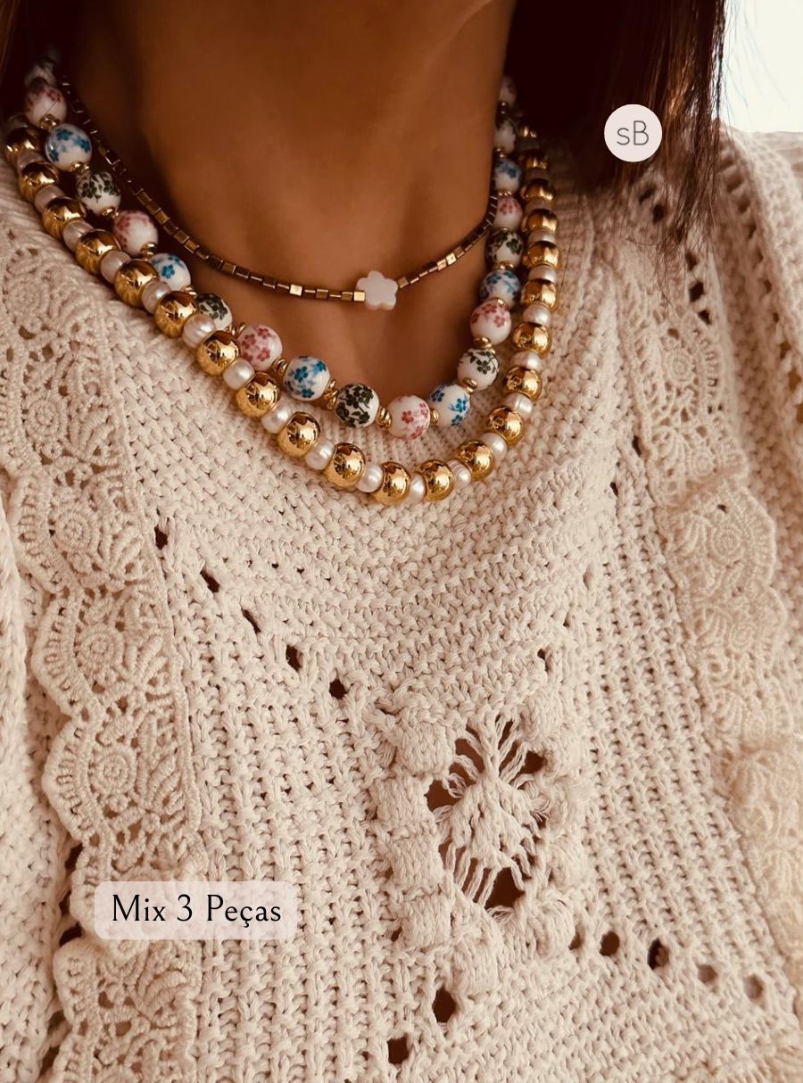 Mix Colares (Choker Hematita com Flor Madrepérola)