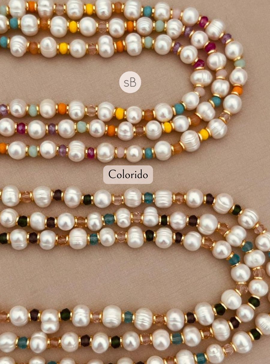 Gargantilha Pérola Barroca com Cristais Coloridos