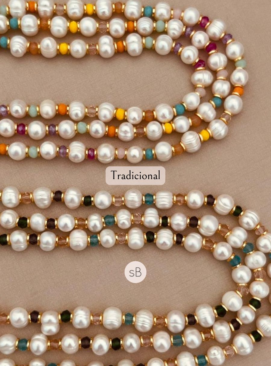 Gargantilha Pérola Barroca com Cristais Coloridos