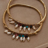 Bracelete com Pérolas Barrocas Arroz e Jades Coloridas