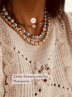 Mix Colares (Choker Hematita com Flor Madrepérola)