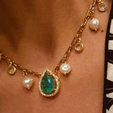 Colar Cartier com Gota Pedraria Zircônia com Pérola Barroca e Cristal