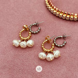Duo de Brincos com Argolinhas Mix de Banhos com Pérolas Barrocas