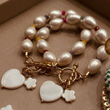 Pulseira Pérola Gota com Jades Rainbow e Pingentes madrepérola