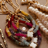 Pulseira Jades a Coloridas Rainbow e Trevo em Madrepérola - Ajustável