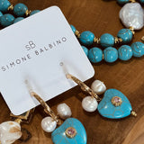 Brincos Argola com Pedraria Natural Coração Turquesa